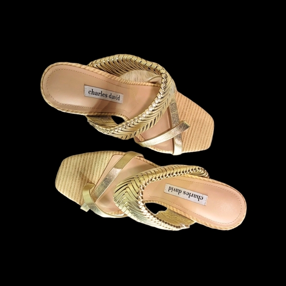 NWT CHARLES DAVID "HORATIO" Boho-Chic Woven Leather Sandal, Light Gold size 9.5 - Picture 10 of 14